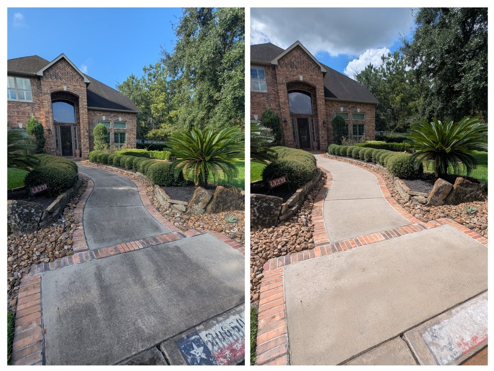 Driveway before and after pressure washing