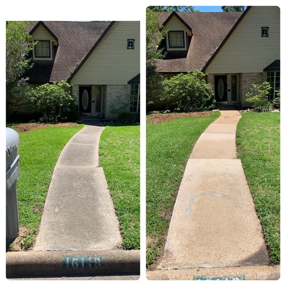 Sidewalk before and after pressure washing